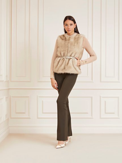 Módní Honey Faux Fur vesta, Béžová barva, 2023