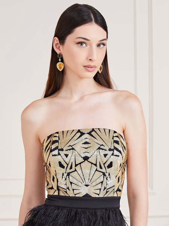 Módní Bronwyn šaty, Černá, Zlatá barva, 2023