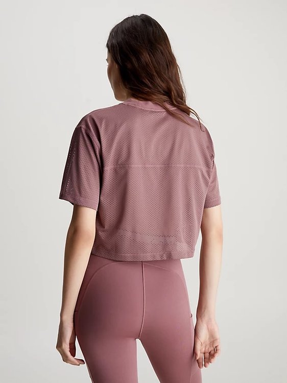 Mesh Cropped Gym triko – Calvin Klein Performance, Červená, Vínová barva Ženy