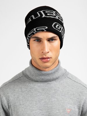 Logo Jacquard čepice – Guess, Černá barva Muži, Muži