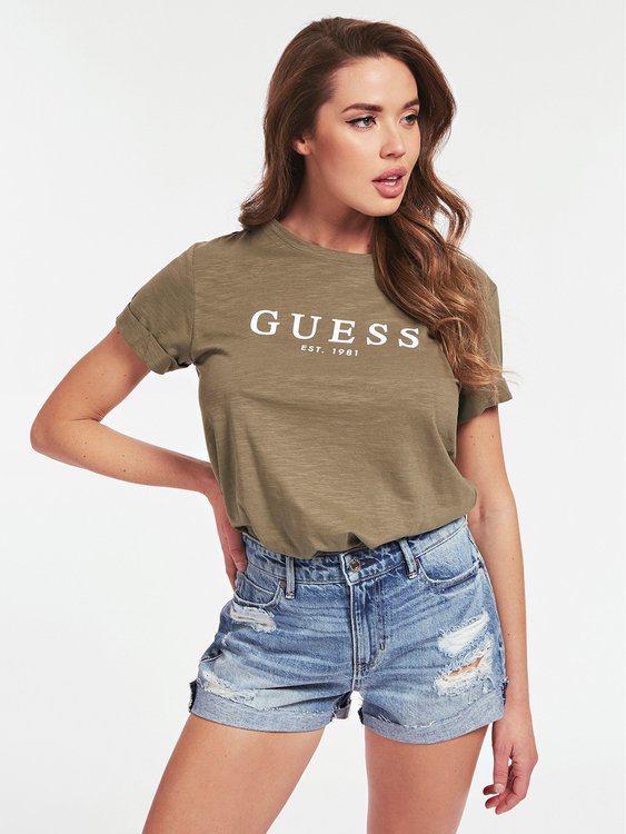 Guess – Logo triko, Khaki barva