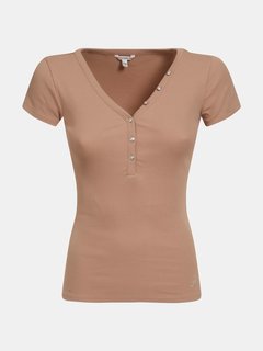 Módní Henley triko, Béžová barva, 2021 1