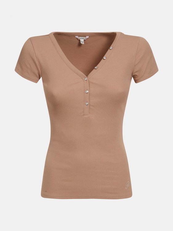 Módní Henley triko, Béžová barva, 2021 1