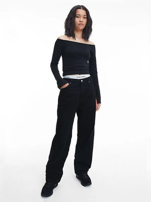 Módní Bardot top, Černá barva, 2022