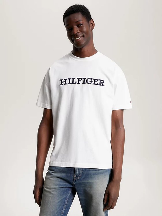 Tommy Hilfiger – Monotype Embro triko, Bílá barva