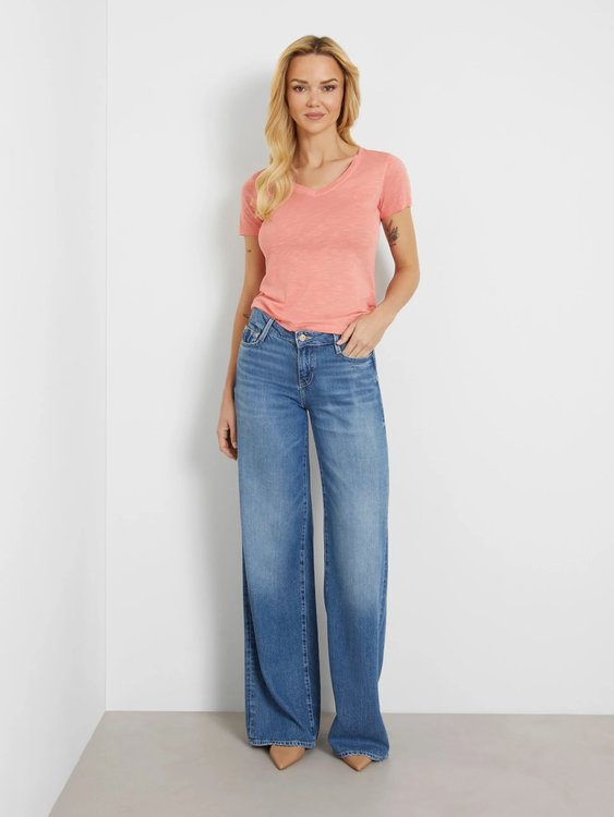 Módní Slubby triko, Korálová červená barva, 2024