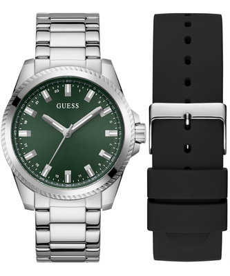 GUESS – Champ hodinky, Černá, Stříbrná, Zelená barva