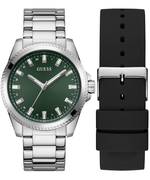 GUESS – Champ hodinky, Černá, Stříbrná, Zelená barva