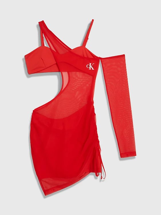Calvin Klein Jeans – Mesh Layered šaty, Červená barva 1