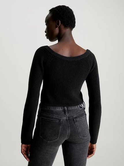 Módní Woven Label svetr, Černá barva, 2024