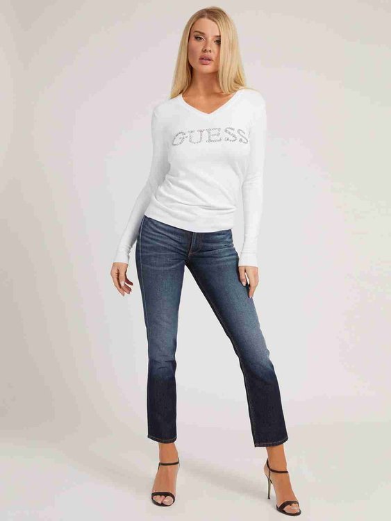 Guess – Front logo svetr, Bílá barva 1