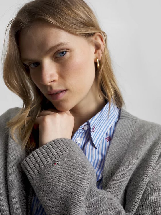 Luxusní Oversized V-Neck kardigan, Šedá barva, M-L, S-M, XS-S