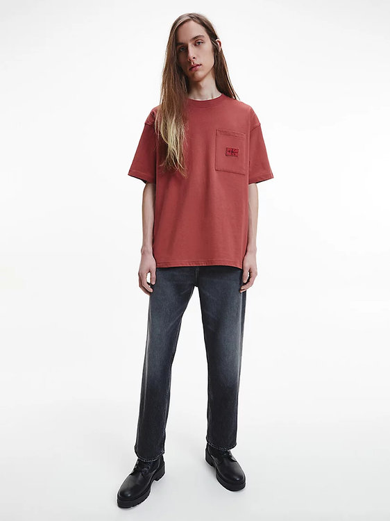 Shrunken badge tričko – Calvin Klein Jeans, Červená barva Muži