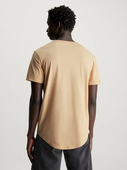Módní Badge Turn Up triko, Béžová, Hnědá barva, 2024