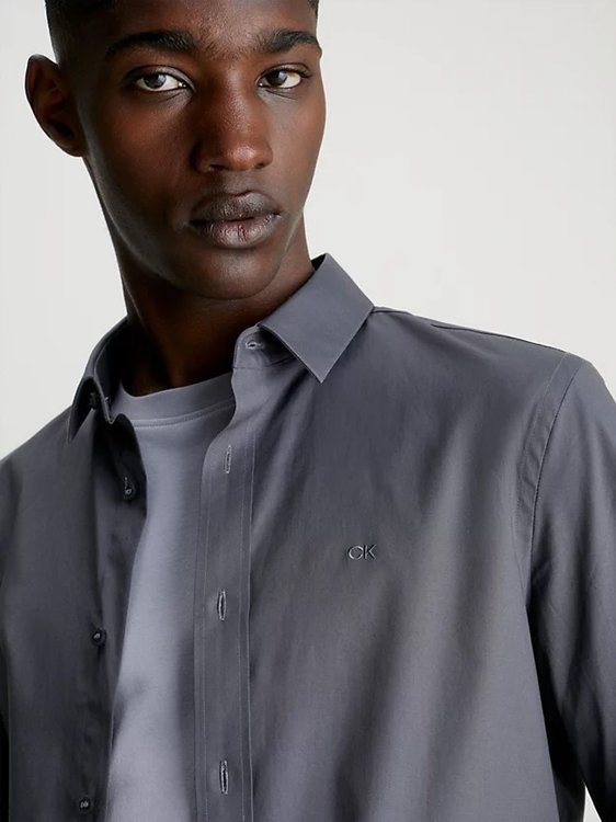 Módní Poplin Stretch Slim košile, Šedá barva, 2024