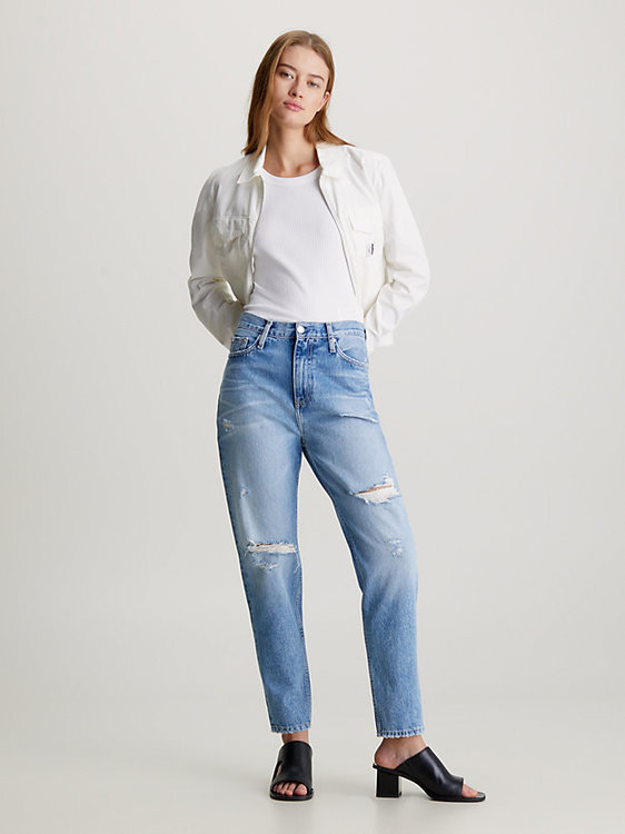 Luxusní Mom jeans, Modrá barva, 25/NI, 26/NI, 27/NI, 28/NI, 29/NI, 30/NI