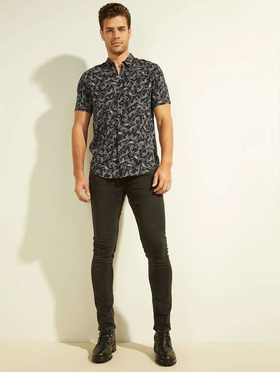 Módní Eco lizard košile, Černá barva, 2022