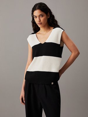 Calvin Klein Jeans – Chunky Loose svetr, Černá, Krémová barva