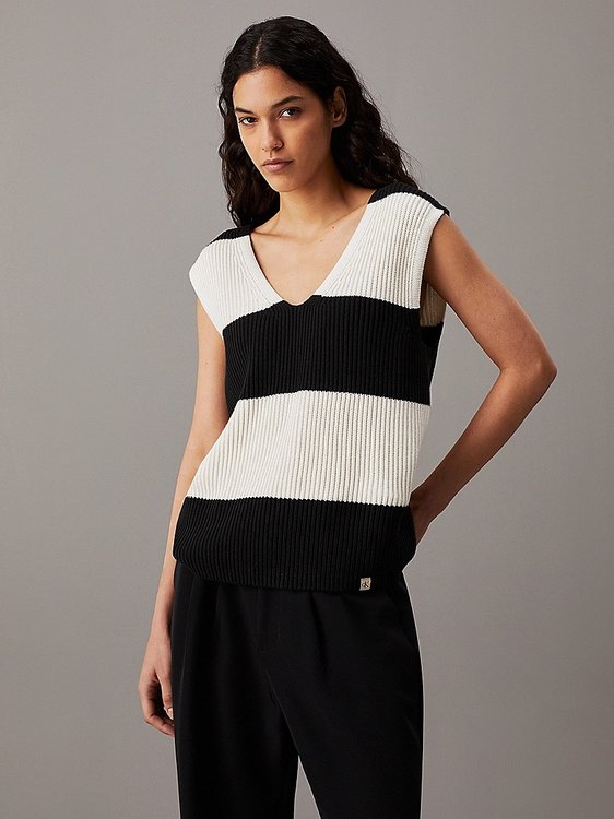 Calvin Klein Jeans – Chunky Loose svetr, Černá, Krémová barva