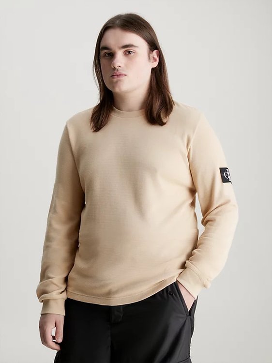 Badge Waffle triko – Calvin Klein Jeans, Béžová, Hnědá barva Muži