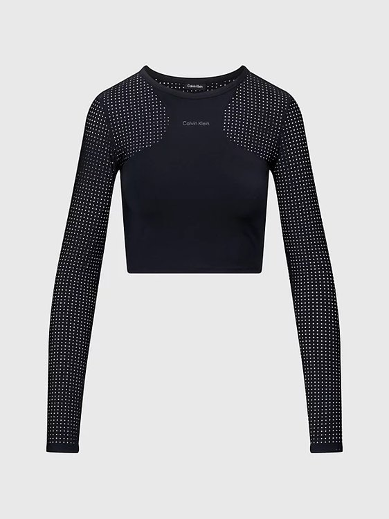 Long Sleeve Cropped Gym triko Černá barva Ženy