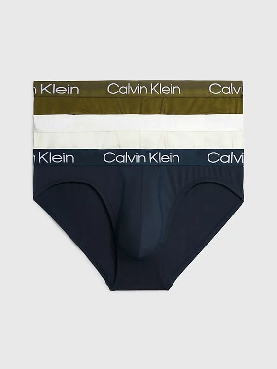 Calvin Klein Underwear – Modern Structure slipy 3ks, Khaki, Navy barva
