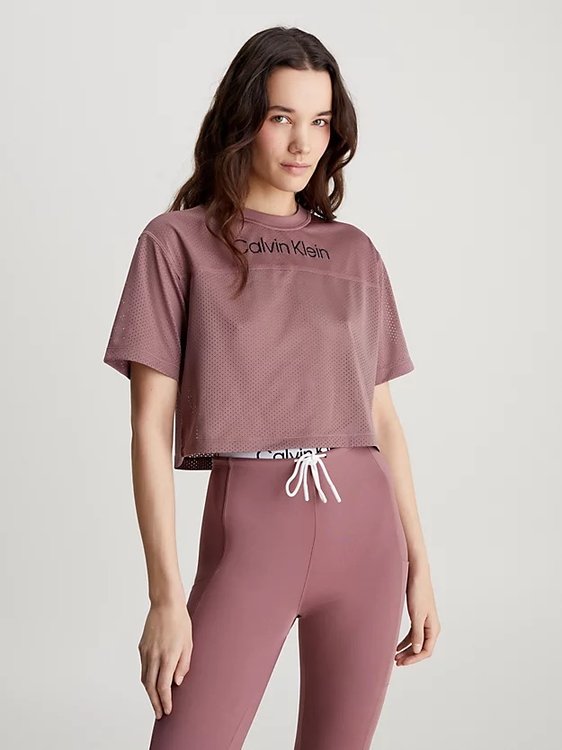 Calvin Klein Performance – Mesh Cropped Gym triko, Červená, Vínová barva