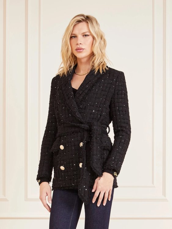 Luxusní Marika Belted kabát, Černá barva, 38, 40, 42, 44