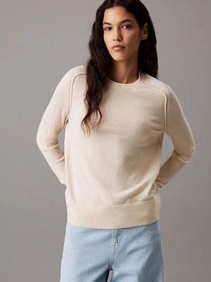 Calvin Klein – Merino Wool Crew Neck svetr, Béžová, Hnědá barva