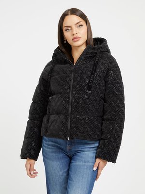 GUESS – 4G Logo Hooded Puffa bunda, Černá barva
