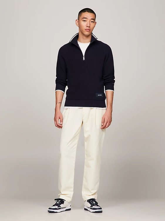 Tipped Rib Structure Zip svetr – Tommy Hilfiger, Modrá barva Muži