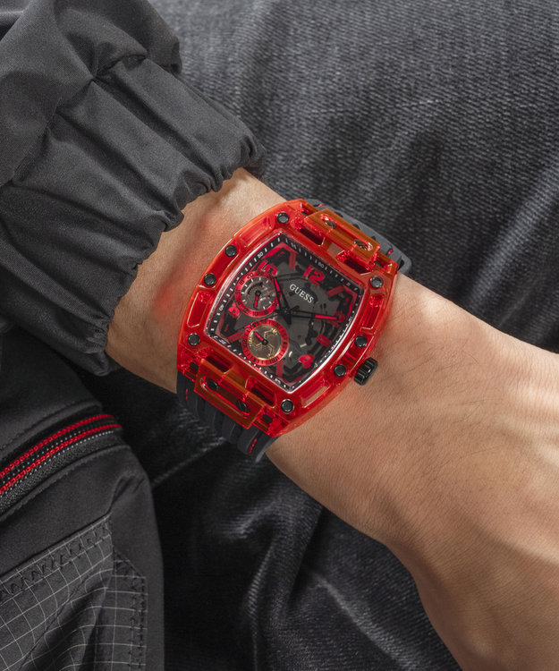 GUESS, Černá, Červená barva Phoenix hodinky