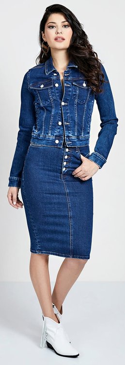Luxusní Longuette Denim sukně, Modrá barva, 25, 26, 27, 28, 29, 30