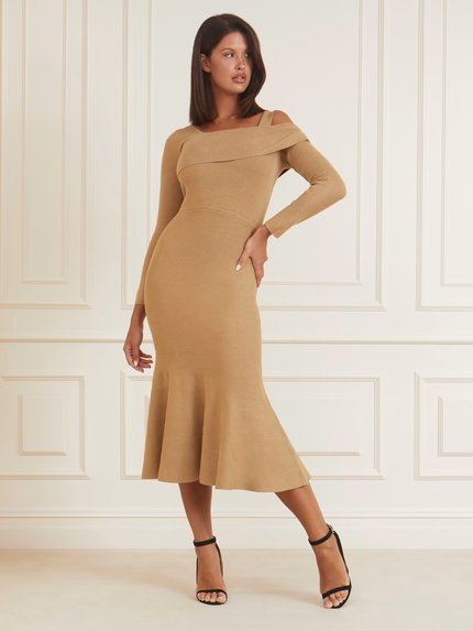 Módní Flare Dinah šaty, Béžová barva, 2023