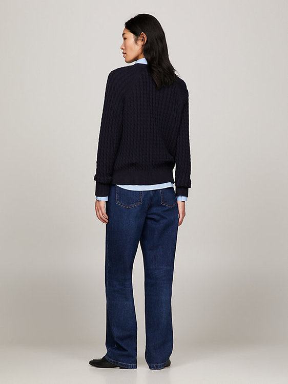 Módní Cable V svetr, Modrá barva, 2024