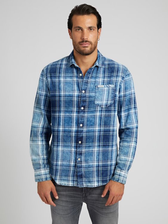 Guess – Macro Check košile, Modrá barva