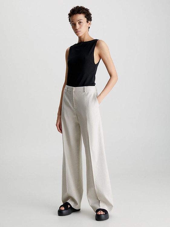 Módní Linen kalhoty, Béžová barva, 2023