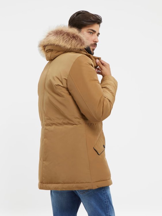 Real Down péřová bunda – GUESS, Hnědá barva Muži