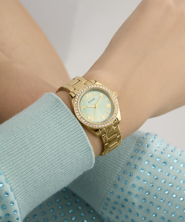 GUESS, Tyrkysová, Zlatá barva Mini Luna hodinky