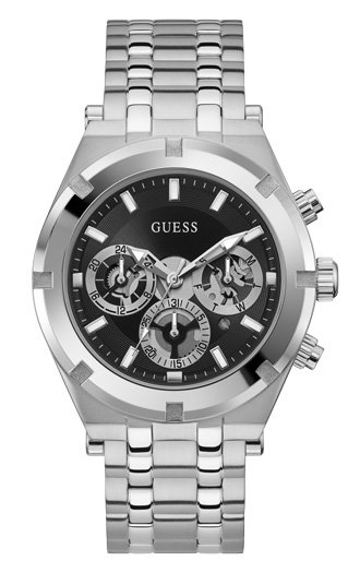 Guess – Hodinky Continental, Černá, Stříbrná barva