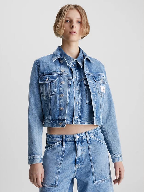 Calvin Klein Jeans – Cropped 90's bunda, Modrá barva