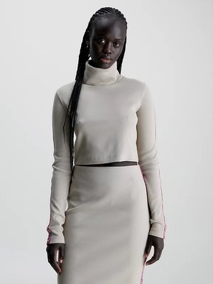 Calvin Klein Jeans – Logo Elastic Crop triko, Krémová, Šedá barva