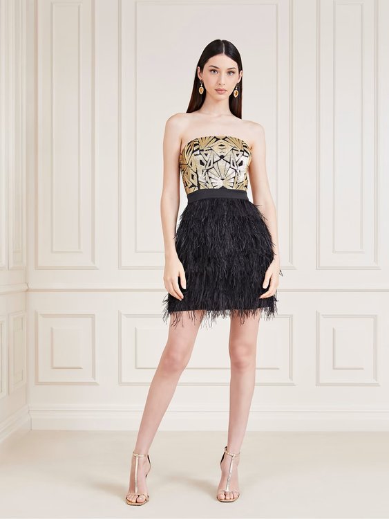 Marciano – Bronwyn šaty, Černá, Zlatá barva