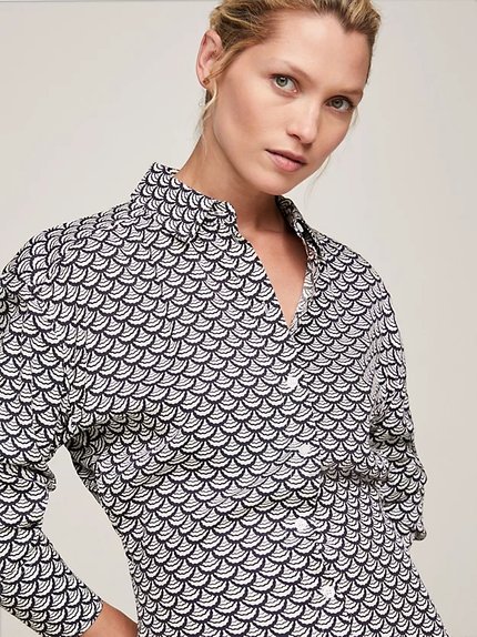 Módní Scallop Print Midi šaty, Bílá, Černá barva, 2024