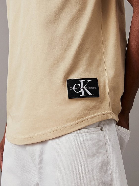 Badge Turn Up Sleeve Triko Béžová, Khaki barva Muži