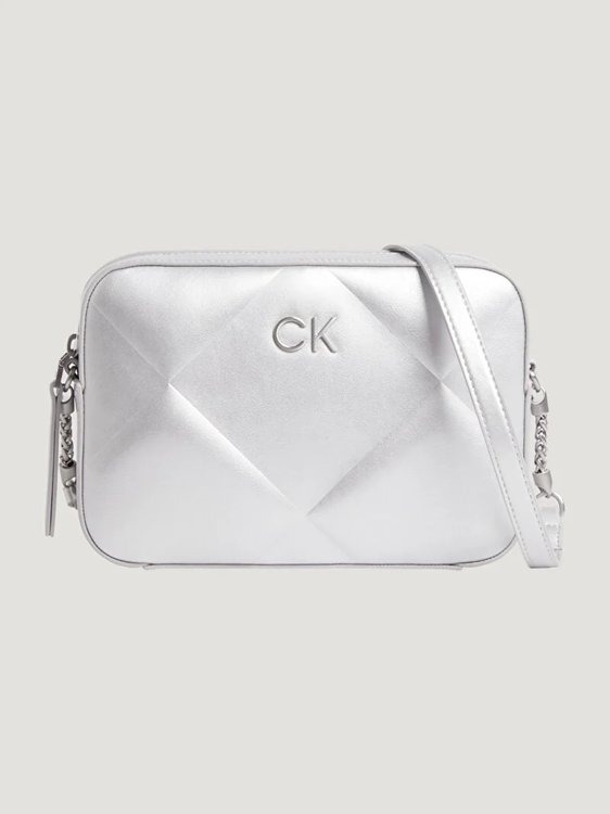 Calvin Klein Jeans – Re-Lock quilt kabelka, Stříbrná barva