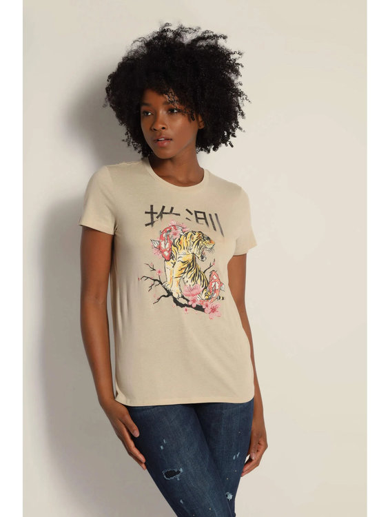 Koi tiger tričko – Guess, Béžová barva Ženy