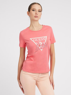 GUESS – Icon triko, Korálová červená, Růžová barva