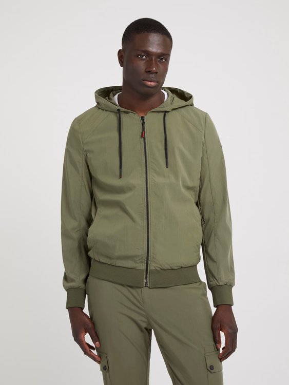 GUESS – Tech Hoodie mikina, Khaki, Zelená barva