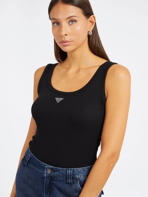 GUESS – Rhinestones Triangle Logo tílko, Černá barva